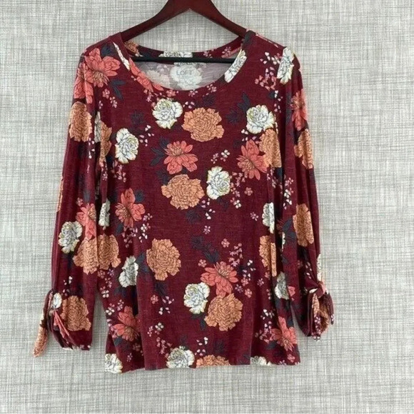 Loft Floral round neck tied sleeve Blouse Women's S 8732/b - Picture 1 of 8
